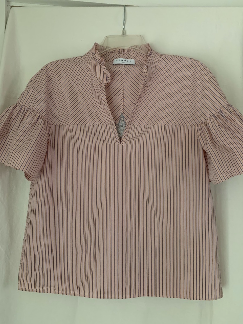 Sandro pink striped top/blouse with a star appliqué on back